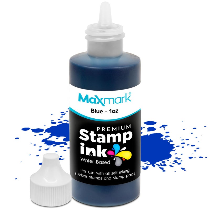 MaxMark Premium Refill Ink with Control Tip Bottle for Self-Inking Stamps, Blue Color - 1 oz. - Image 1
